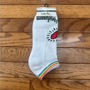 Keith Haring White Socks with Signature Rainbow Design. 2-pack